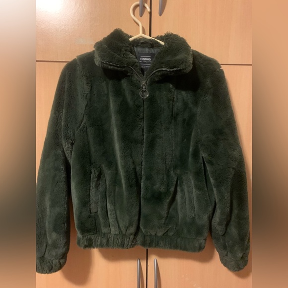Green Faux Fur Bomber Jacket from Ci Sono Brand - Picture 1 of 4